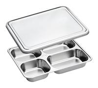 Muteitt Assiette À Dîner Divisée en Acier Inoxydable avec Couvercle, Conteneur De Stockage des Aliments, Plateau De Restauration Rapide, Plateau De Cantine Scolaire Domestique