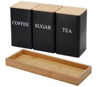 Muteitt Boîtes À Thé, Café Sucre, Ensemble De 3 Boîtes, Boîte De Rangement en Métal pour Café, Sucre Thé, Pots De Rangement De Cuisine avec Couvercle Plateau en Bambou