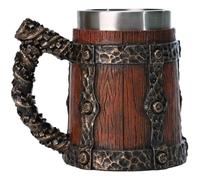 Muteitt Chope À Bière en Tonneau en Bois, Verres en Forme De Seau avec Poignée, Tasse À Cocktail À Double Paroi en Acier Inoxydable pour Bar-Restaurant, Accessoires De Bar Vintage