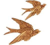 Muteitt Décoration Murale De Sculpture D'hirondelle 2 Pièces, Décoration Murale De Figurine D'oiseau en Or, Ornement Mural d'oiseaux 3D Suspendu