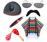 Muteitt Ensemble De Costumes De Fête Mexicaine pour Adultes Comprenant Un Serape Mexicain, Un Poncho, Un Sombrero, des Lunettes De, Une Moustache des Décorations De Fête De Fête Mexicaine
