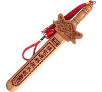 Muteitt Épée en Bois De Pêcher, Épée Traditionnelle Chinoise en Bois Sculpté À Main, Pendentif en Forme D'épée avec Pompon, Amulette De Protection Feng Shui pour Maison, Ornement Suspendu