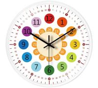 Muteitt Horloge Murale Éducative pour Enfants, Silencieuse, sans Tic-, pour Apprendre À Lire L'heure, Horloge Murale Colorée pour Chambre d'enfant, Salle De Classe