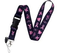 Muteitt Lanière De Sensibilisation Au Cancer du Sein, Ruban Rose, Porte-clés, Porte-Badge D'identification, Lanière De Sensibilisation Au Cancer du Sein pour Badges D'identification