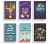 Muteitt Lot De 6 Cartes De Vœux Hanoucca avec Enveloppes, Décorations pour Fêtes Juives, Menorah, Hanoucca