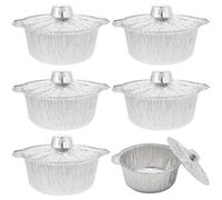 Muteitt Lot De 6 Moules À en Aluminium avec Couvercles Ronds en Aluminium pour Four, Cocotte De Camping, Poêle en Aluminium pour Cuisiner des Repas À Rôtir