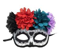 Muteitt Masque du Jour des Morts, Masque De Mascarade d'halloween, Masque Mexicain À Fleurs Crâne pour Femmes Hommes, Masques De Costume, Demi-Masque De Mardi Gras