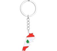 Muteitt Porte-clés Métal Libanais Carte Drapeaux Clé Pendentifs Bijoux Cadeau pour Femmes Hommes À Main Accessoires Patriotique Vintage Unisex-Adultes Métallique Argent
