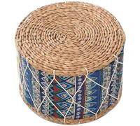 Muteitt Repose-Pieds De Style Ethnique Ottoman Rond en Paille Tissée Naturelle - Pouf Ottoman Tissé À Main - Repose-Pieds pour Salon, Chambre À Coucher