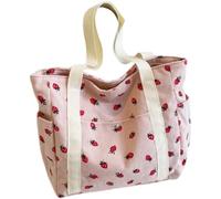 Muteitt Sac fourre-Tout en Velours côtelé, Joli Sac fourre-Tout à Fraises pour Femme, Sac à bandoulière, Sacs à Main pour Le Travail, la Plage, Les Voyages et Les Courses