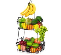 Mutool Casier à fruits avec cintre à bananes, corbeille à fruits en métal, bols à fruits de cuisine, support de rangement pour ranger et organiser les fruits, légumes, œufs, pains