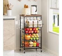 Mutool Chariot de rangement de cuisine à 5 niveaux, chariot de cuisine fin sur roulettes, étagère de rangement de légumes en métal pour petits espaces, 40 x 30 x 83 cm, marron rustique et noir