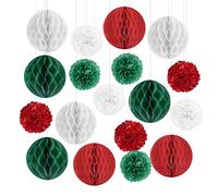 Mutool Décorations de fête de mariage - 18 pompons en papier de soie de Noël
