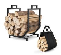 Mutool Étagère à bois de chauffage avec support en toile, support de bûches en métal pour intérieur et extérieur, panier en bois robuste pour cheminée en bois, noir