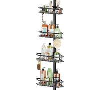 Mutool Étagère de douche télescopique réglable, étagère d'angle réglable avec 4 étagères, sans perçage, pour salle de bain, baignoire, shampooing, noir