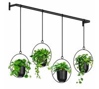 Mutool Lot de 4 Pots de Fleurs à Suspendre pour Jardin d'herbes aromatiques d'intérieur avec Pots en mélamine, Corde de Suspension et Support de Plante Moderne à Suspendre au Mur et au Plafond, Noir