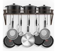 Mutool Support mural pour casseroles et poêles, 70 cm, étagère à suspendre pour ustensiles de cuisine, organiseur en métal avec 10 crochets, bronze