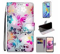 MUTOUREN Coque pour Xiaomi Redmi Note 10 5G Housse en PU Cuir Étui avec Fente Carte Folio Wallet Case Flip Cover Protection, avec 1* Protecteur d'écran - Fleurs colorées