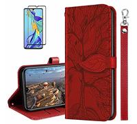 MUTOUREN Coque pour Xiaomi Redmi Note 10 5G Housse en PU Cuir Étui avec Fente Carte Folio Wallet Case Flip Cover Protection Antichoc, avec 1* Protecteur d'écran - Rouge