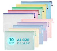 Mutsitaz 10 Pcs Pochette Document Zippée A4, PVC Mesh Zipper Pouch Document Wallet, Pochette Rangement pour Voyage, Fournitures, Bureau (10 Couleurs)