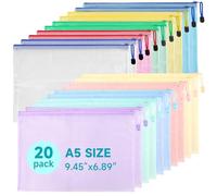 Mutsitaz 20 Pièces Pochette Plastique A5, Pochette Zippée,Mesh Zipper Pouch, PVC Transparentes Document Dossier pour Bureau Fournitures, Voyage, Fournitures, Maison, 10 Couleurs