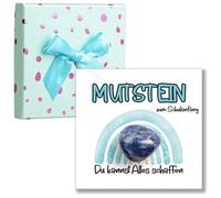 Mutstein Lot de 1 porte-bonheur avec carte, boîte cadeau, pierre de motivation pour examen, école, étude, pierre de poche, agréable au toucher, symbole de confiance, idée cadeau, pierre de force bleue