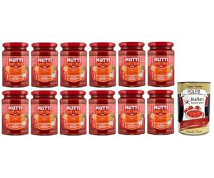 Mutti Sugo Con Pomodoro Datterino Lot de 12 sauces aux tomates Datterino et huile d'olive extra vierge, sauce tomate italienne 280 g + Polpa di Pomodoro Italian Gourmet Polpa di Pomodoro en boîte de