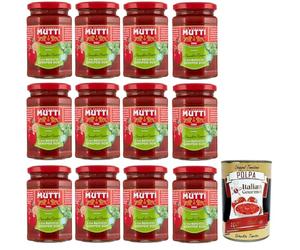 Mutti Sugo Sauce tomate avec tomates Rosso et basilic Genovese DOP 12 x 280 ml - Sauce pour pâtes prête à l'emploi sans sucre ajouté, il suffit de chauffer et de servir + Italian Gourmet polpa