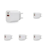 MUTTO Chargeur USB C, 10W QC3.0 2 Ports [USB C & USB A] Universel Chargeur USB pour iPhone 13 12 Pro 11 X XS XR 8 Plus, AirPods 2, iPad, Macbook, Samsung S21 S20 S10 S9 S8, Xiaomi, Huawei (Lot de 5)