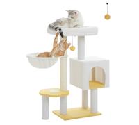 MUTTROS Arbre à chat mignon - Tour à chat en nuage de 89,9 cm pour chats d'intérieur avec grand lit supérieur, hamac confortable pour chatons, plateforme florale, griffoir et balle suspendue, blanc