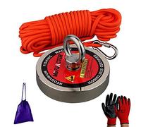 Mutuactor Aimant de pêche néodyme Pull-Force de 500kg, aimant puissant de rappel N52 avec corde durable 15m, gants et sac de transport, aimant de magnétique robuste pour la chasse au trésor