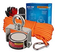 MUTUACTOR Kit de pêche aimant rotatif double face puissant de 136KG et aimant de terre rare en néodyme robuste pour corde durable gants pour la chasse au trésor dans la rivière
