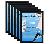 Mutualsign Cadre d'Affichage Magnétique A4 - Autocollant, Adhésif pour Signe, Enseignes, Pochette d'Information avec Fermeture Magnétique (6 Pièces, Noir)