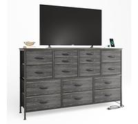 MUTUN Chest of Drawers avec station de chargement, 16 tiroirs pour chambre à coucher, dressing large, grand dressing, vins en bois noir