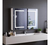Mutuolux Armoire de Salle de Bain avec Miroir et éclairage LED avec Espace de Rangement,Montage Mural,Tactile 3 Couleurs,80×13.5×60cm,Blanc (80×13.5×60cm)