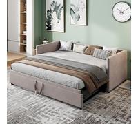 Mutuolux Canapé-lit 2 Places, Extensible, Pliant, avec sommier à Lattes, Fonction de Couchage, Tissu Velours, 90/180 x 200 cm, Gris (sans Matelas)