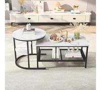 Mutuolux Ensemble de 2 Tables Basses Rondes et Rectangulaires, Ensemble Moderne de Tables Basses, Placage Marbre, Cadre en Métal, Table à Café, Adapté pour Salon, Balcon et Bureau,Noir