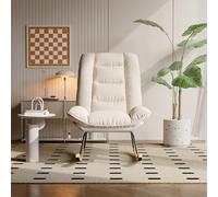 Mutuolux Fauteuil à Bascule, Rocking Chair, revêtement Bouclette, Fauteuils Allaitement, Chaise à Bascules, Fauteuil à Bascule Moderne, Rembourré en Tissu Beige, Cadre en Métal et Bois, Beige