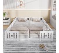 Mutuolux Lit Montessori Enfant au Sol 90x200 cm avec Barrières,Lit Combiné 2 Places Applicable Cela Enfants S'exercer Debout,Idéal pour Famille/Jumeaux,Blanc(sans sommier à Lattes)