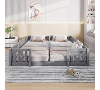 Mutuolux Lit Montessori Enfant au Sol 90x200 cm avec Barrières,Lit Combiné 2 Places Applicable Cela Enfants S'exercer Debout,Idéal pour Famille/Jumeaux,Gris(sans sommier à Lattes)