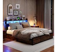 Mutuolux Lit rembourré 160x200 cm avec Recharge USB et 4 tiroirs, Lit Double avec éclairage LED, Lits 2 Personnes avec sommier à Lattes en Bois,PU, Noir