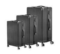 Mutuolux Lot Valise de Voyage Valises à roulettes Coque Rigide en ABS avec 4 roulettes Spinner Serrure à Combinaison Poignée télescopique Groove Line Taille Noir