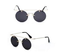 MUTYNE Dames Mode Lunettes De Soleil Rondes Hommes Rétro Métal Noir Marron Violet Rouge Lunettes De Soleil sans Cadre Femme UV400, Or Gris, Taille Unique