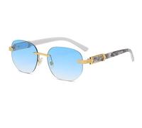 MUTYNE Lunettes de soleil carrées rétro sans monture Hommes Designer Grain de marbre à la mode Lunettes de mode pour femmes Lunettes de soleil ovales sans cadre classiques, Bleu, Taille unique