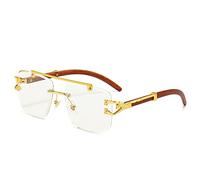 MUTYNE Lunettes de soleil carrées rétro sans monture pour hommes femmes protection UV400 monture en bois métal doré verres sans cadre, or transparent, taille unique