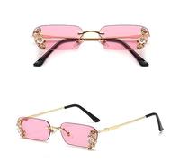 MUTYNE Lunettes de soleil en cristal de diamant sans monture pour femmes hommes lunettes de soleil de forage de luxe lunettes rectangulaires, rose, taille unique