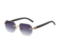 MUTYNE Lunettes de soleil hexagonales sans monture pour hommes et femmes, style mode, branches texturées en bois, forme carrée (gris dégradé)