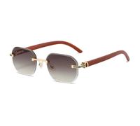 MUTYNE Lunettes de soleil hexagonales sans monture pour hommes et femmes, style mode, branches texturées en bois, monture carrée (Gris thé)