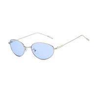 MUTYNE Lunettes de soleil ovales en métal style punk pour femmes, verres transparents effet océan, protection UV400 (argent bleu)