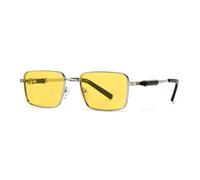 MUTYNE Lunettes de soleil rectangulaires en métal pour hommes, style rétro, protection UV400, tendance pour femmes (argent et jaune)